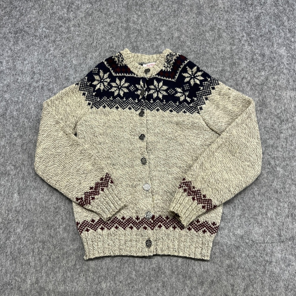 Vintage Fall River Knitting‎ Mills Cardigan Sweater Womens Small Snowflake Wool